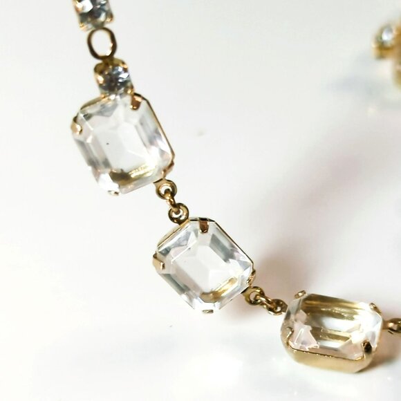 Vintage 14k Gold Filled Necklace & Earrings Set With Clear Faceted Stones - Picture 5 of 9